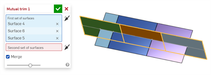 Mutual trim: Selecting first set of surfaces