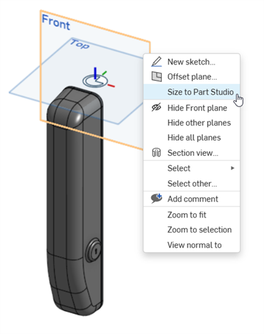 RMB a plane > Size to Part Studio