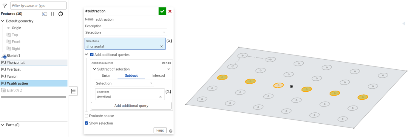 Query variable dialog with a subtraction