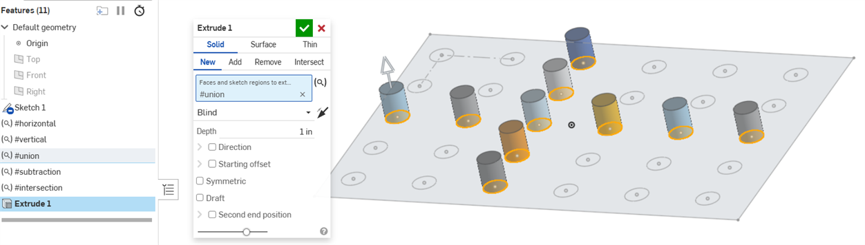 Extrude of the union of two queries