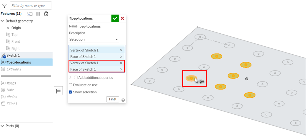 Adding entities to a selection query variable