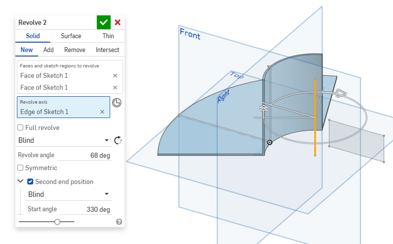 Revolve example with a second end position