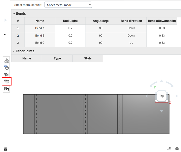 Accessing the Sheet metal table and Flat view feature