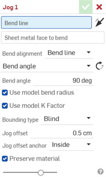 Sheet metal jog dialog