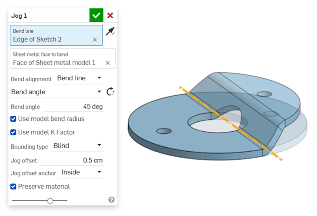 Example of a jog on circular sheet metal