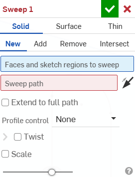 Sweep dialog box solid section