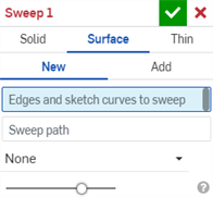 Screenshot of the Sweep dialog Surface section