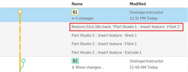 Versions and history graph after Restoring