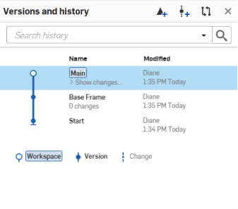 Example of how to name the first version Base Frame showing the new name in the Versions and history panel