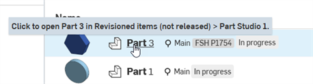 Example of the tool tip appearing when hovering cursor over item
