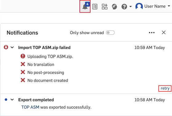 Notifications of import failures