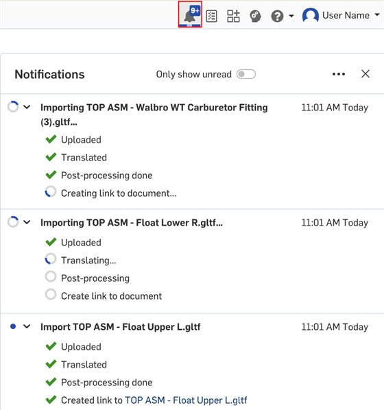 Import queue in the Notifications flyout