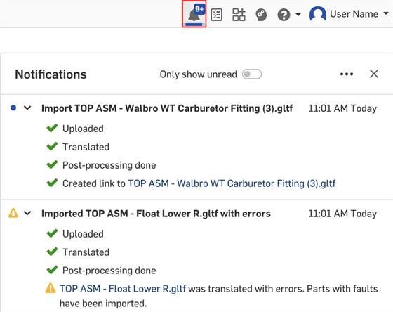 Notifications of successful imports with warnings