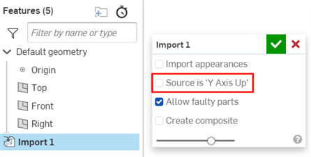 Import feature with Source is 'Y Axis Up' option