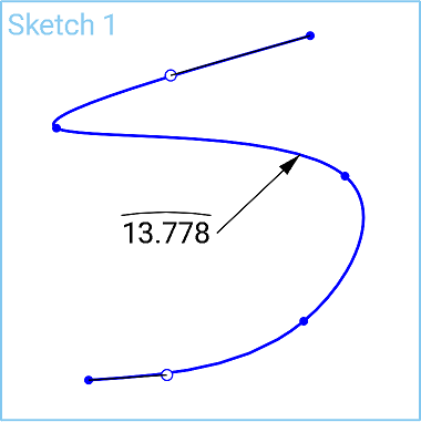 Example of using the Spline curve length dimension tool 
