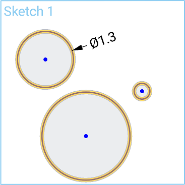 Example of Equal Constraint tool in use, with multiple circles selected