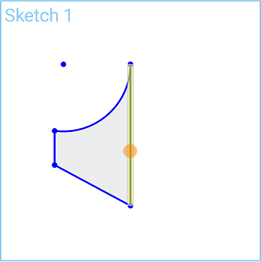 Example of Mirror (Sketch) tool in use, selecting the line around which the sketch is mirrored