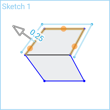 Example of Offset tool in use, selecting three edges of a sketch entity