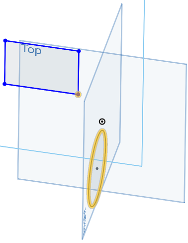 Example of Pierce constraint tool in use with a circle on one plane and a square on another