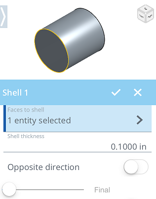 Example using the shell tool on a part