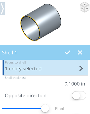 Example after using the shell tool on a part