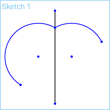 Example of Symmetric Constraint tool in use, after the tool is used, the arcs are symmetric