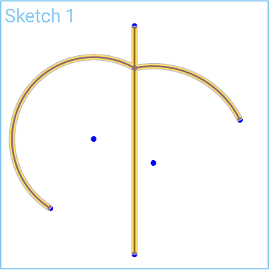 Example of Symmetric Constraint tool in use, selecting both arcs and the middle line
