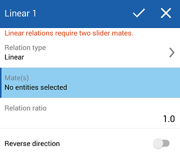 Example of Linear relation tool dialog