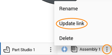 Example of Update link option circled in orange