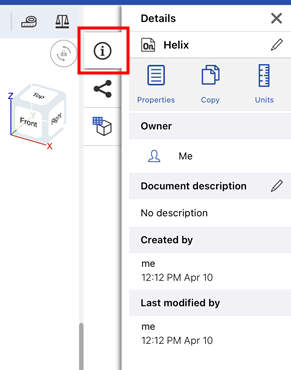 iOS Details pane for a document
