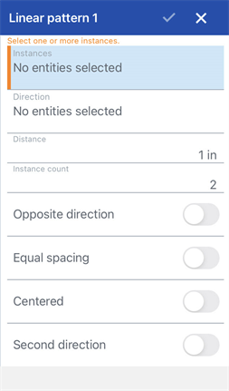 Linear pattern dialog on iOS device