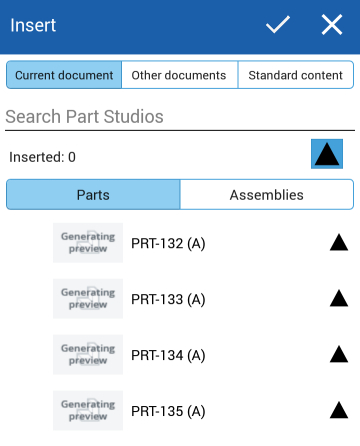 Example of Insert Parts and Assemblies dialog 