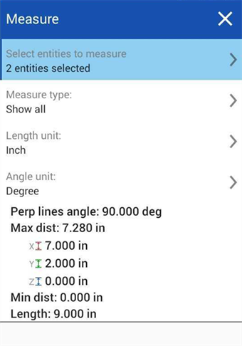 Android Measure tool dialog