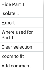 Screenshot of the context menu on Android device