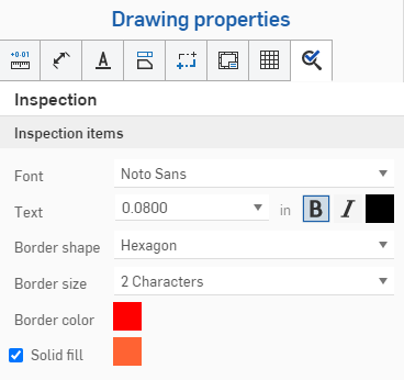 Drawing properties panel, Inspection tab