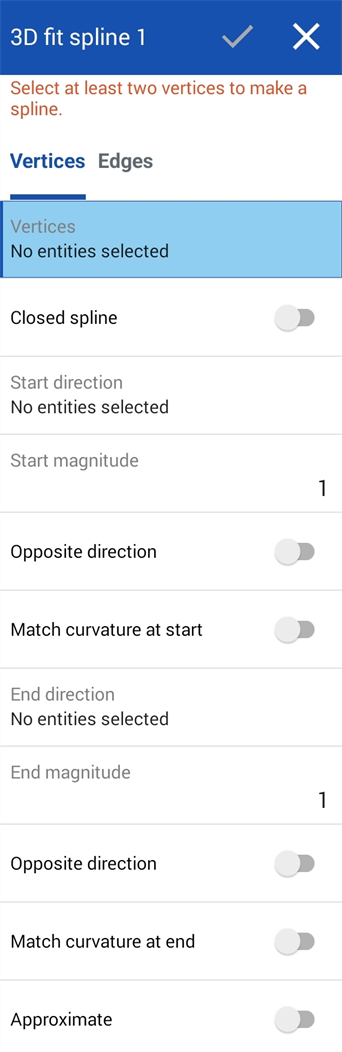 Example of 3D Fit Spline tool dialog