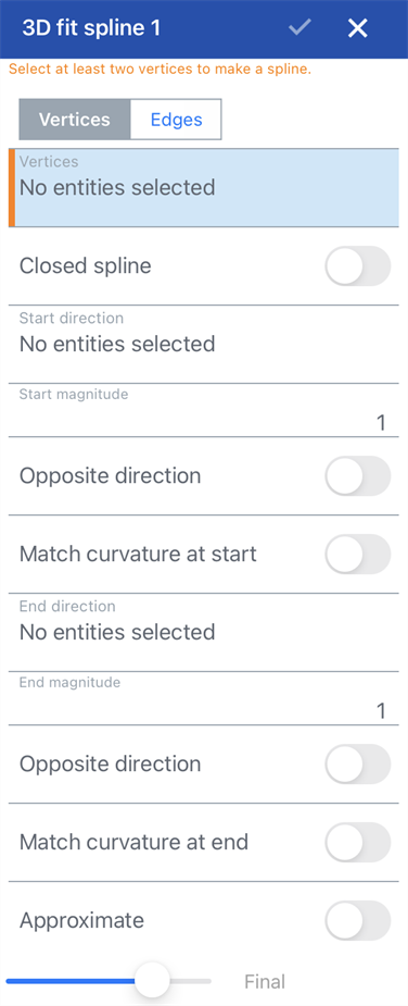 3D fit spline dialog