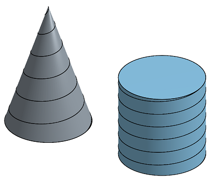 Example of helixes created from conical or cylindrical faces