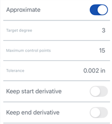 Edit curve: Approximate options on iOS