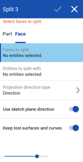 Split face with curve, dialog box, Use sketch plane direction
