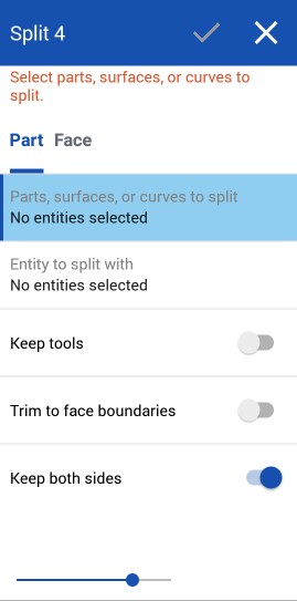 Split part dialog on Android
