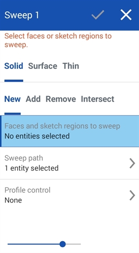 Screenshot of the Android Sweep dialog