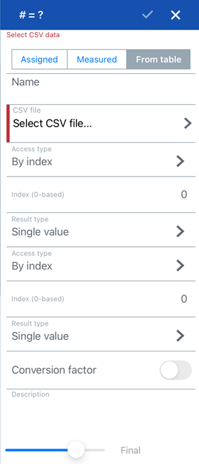 Variable tool dialog: From table
