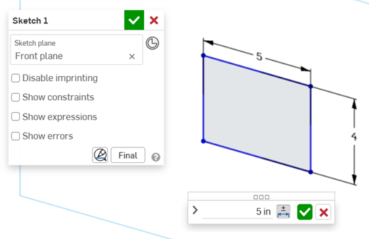 Edit sketch dimension example