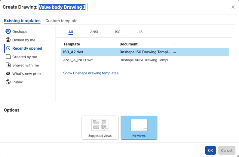 Creating a drawing from a part