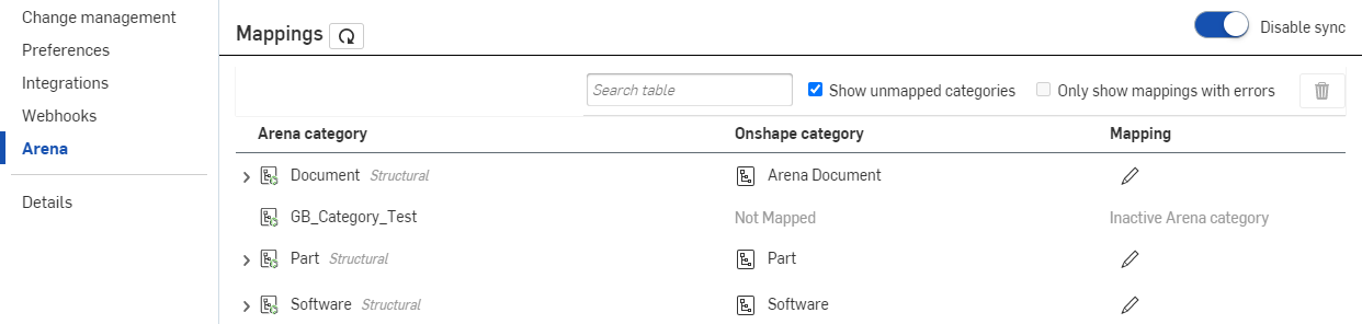 Setting Arena mappings in Onshape Enterprise settings