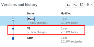 New version in the Versions and history panel