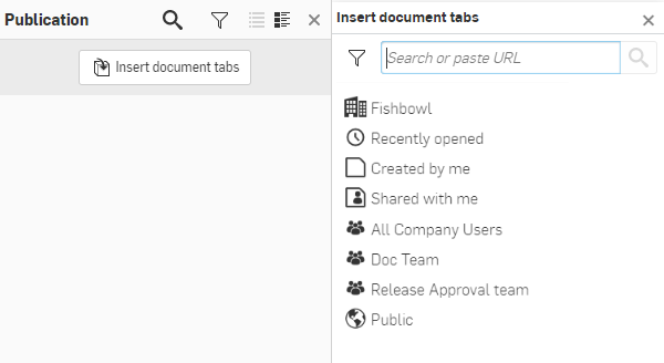 Insert document tabs pane
