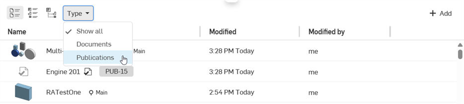 Publications list on Documents page