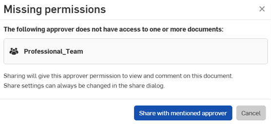 Missing permissions dialog